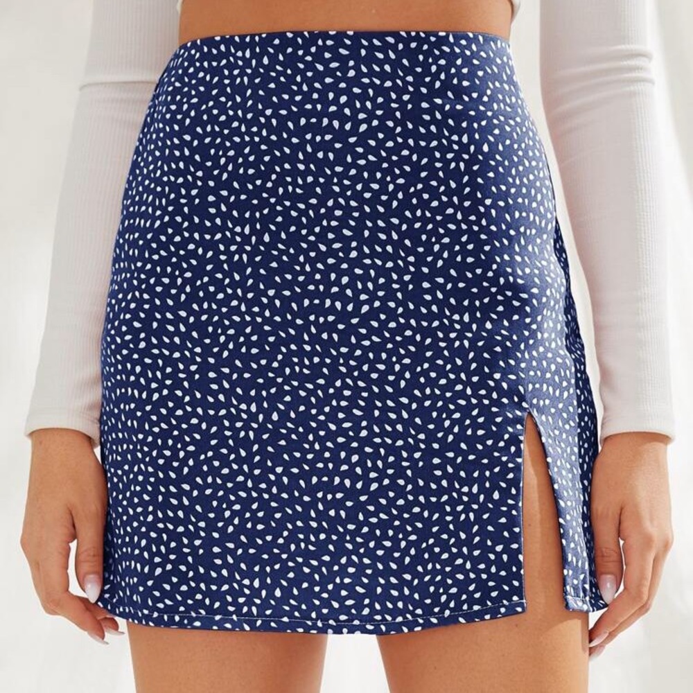 Shein Navy Confetti Print Slit Skirt